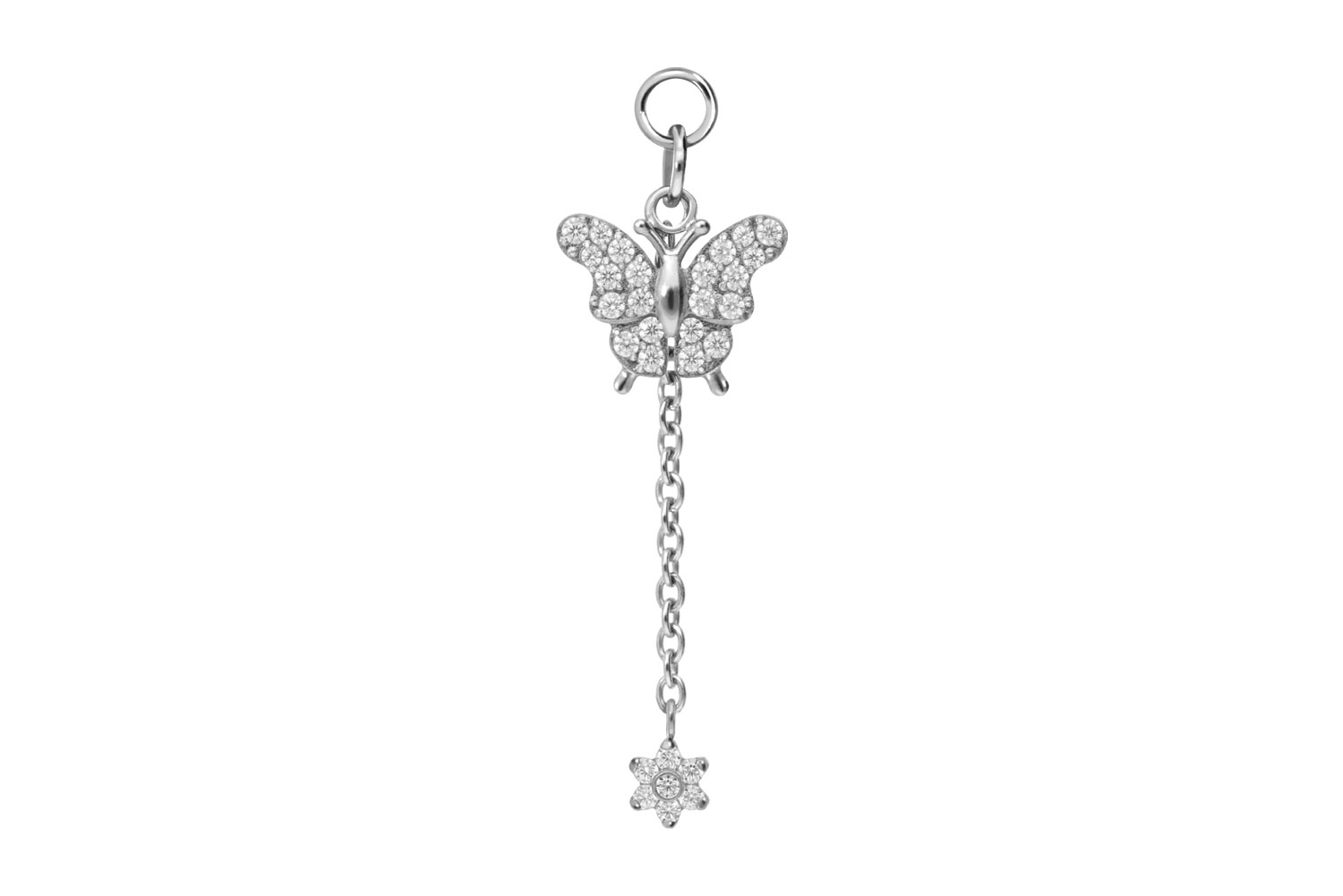 Titan Anhänger für Clicker KRISTALLSCHMETTERLING + KRISTALLBLUME von Piercingline